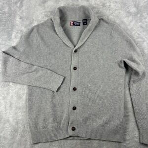 Chaps Men's Large Cardigan Sweater Shawl Collar Button Front Gray Grandpa Preppy
